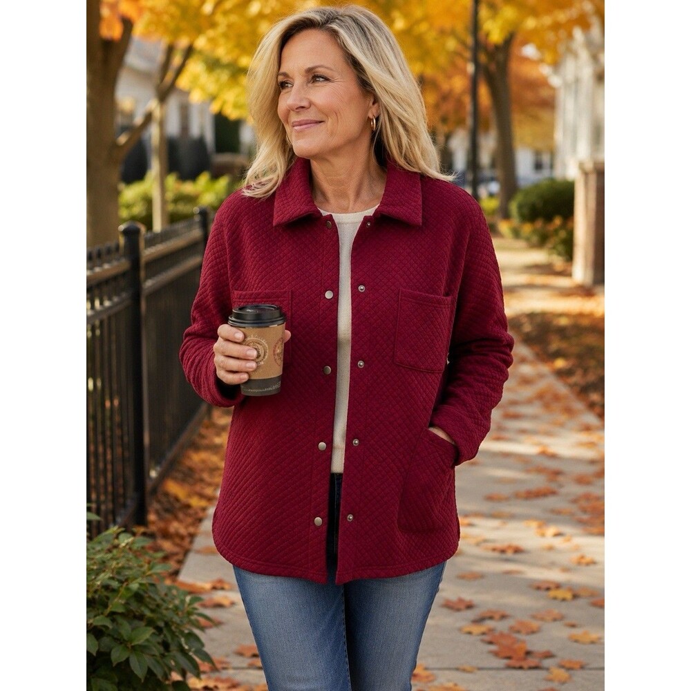 Muk Luks Womens 1X Burgundy Quilted Snap Front Shacket Jacket NWT Plus Size Cozy - Picture 1 of 16